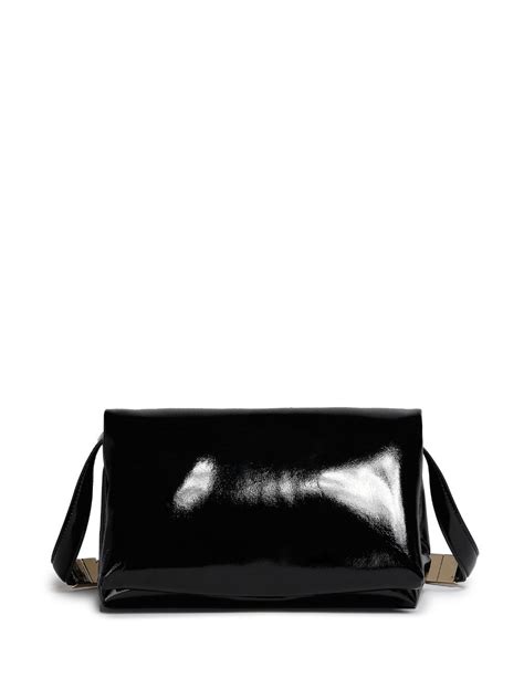 Marni Small Prisma Patent Leather Shoulder Bag Black Farfetch Au