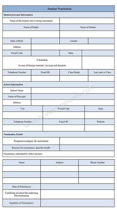 Student Nomination Form Template