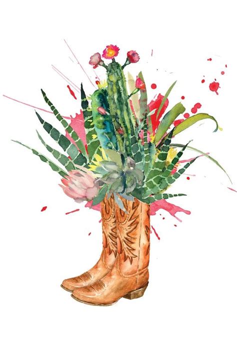 Western Cacti Boots Art Print By Jania Sharipzhanova Icanvas