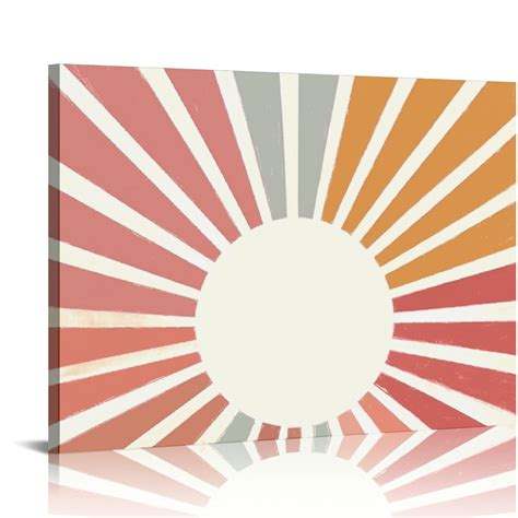 GOSMITH Boho Wall Art Boho Sunshine Sun Pink Framed Canvas Wall Art