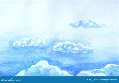 Drawing of Bright Sky, White Fluffy Clouds Stock Illustration ...