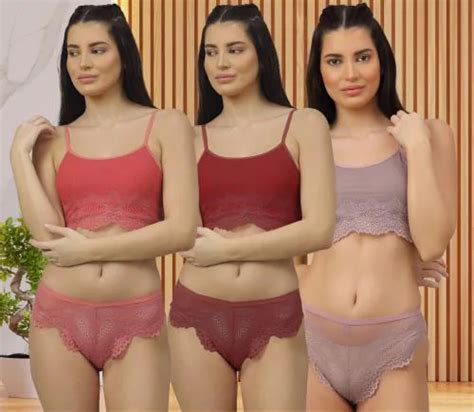 Buy Samvar Women S Pink Maroon Purple Net Bra Panty Set For Lingerie Set Undergarments Nightwear