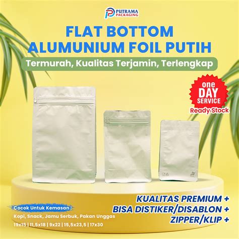 Jual 1 PACK ISI 10 PCS Flat Bottom Full Alumunium Foil Putih 9x15 11