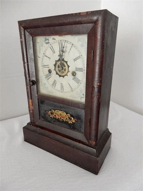 Antique Waterbury Clock Co Wind Up Floral Mantel Gong Clock Alarm