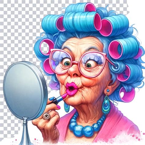 Watercolor Flirty Grandma Clipart Stylish Ladies Makeup Funny Old