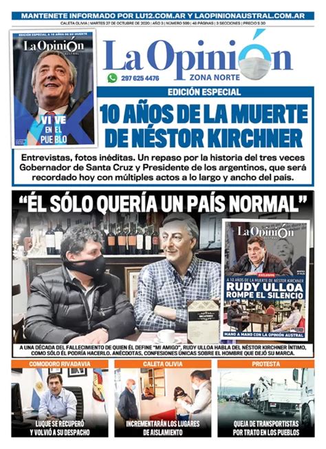 Diario La Opini N Zona Norte Tapa Edici N Impresa Del De Octubre De