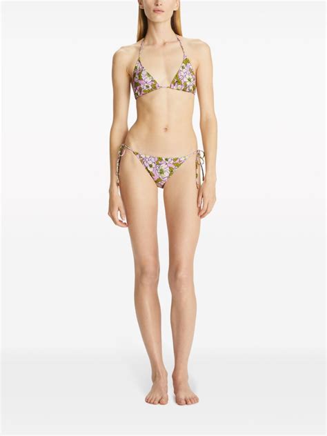 Tory Burch Floral Print String Bikini Bottoms Purple FARFETCH