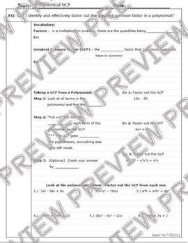 Gcfs With Polynomials Guided Notes And Practice By Sweet As Pi