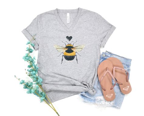 Bumble Bee T Shirt Bee Lover Womens V Neck Tshirt T For Her Watercolor Bee T Shirt 3 Color