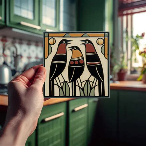 Bird Family Mackintosh Art Deco Nouveau Wall Decor Ceramic Tile | Zazzle