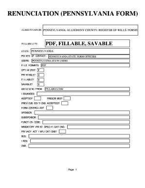 Fillable Online RENUNCIATION PENNSYLVANIA FORM Convert Your State