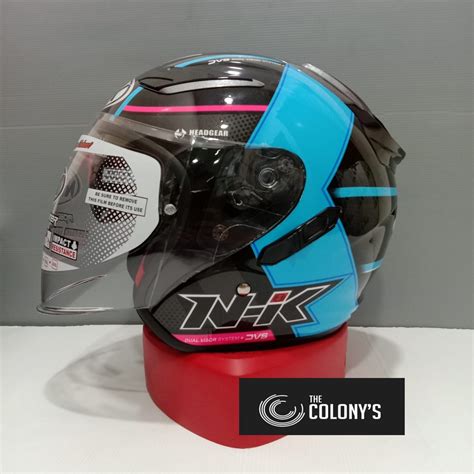 Jual HELM NHK R1 MOTIF NAPOLEON BLACK LIGHT BLUE GLOSSY DOUBLE VISOR