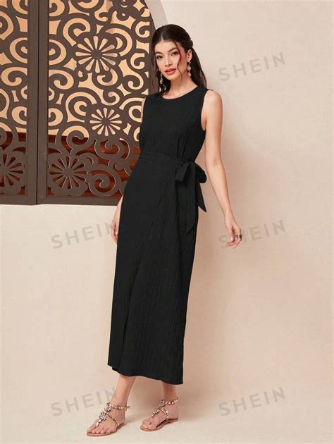 Shein Najma Solid Knot Side Wrap Hem Abaya Set Shein Usa