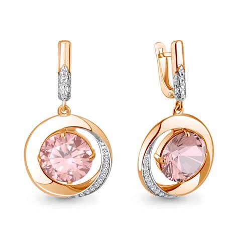 Серьги из золочёного серебра AQUAMARINE А4703090А-пк с фианитом и ...