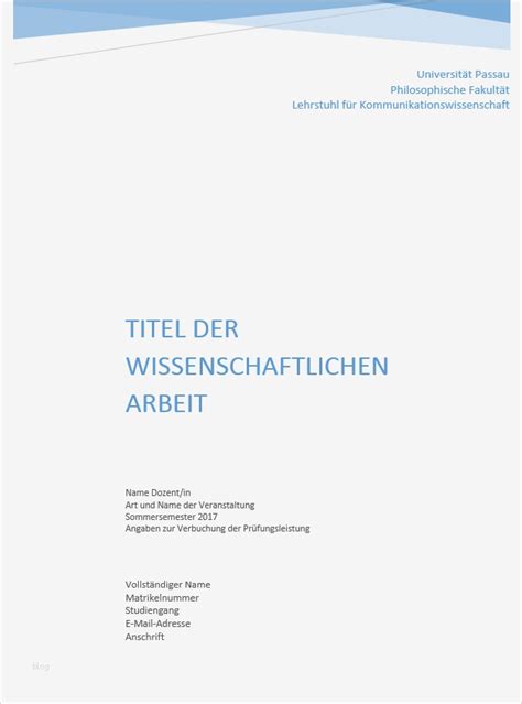 Deckblatt Hausarbeit Vorlage Elegant Layout Und Aufbau