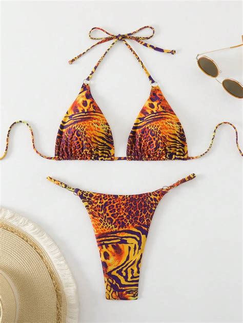 Shein Swim Conjunto De Bikini De Playa Para Mujer Conjunto De Traje De Ba O Con Estampado