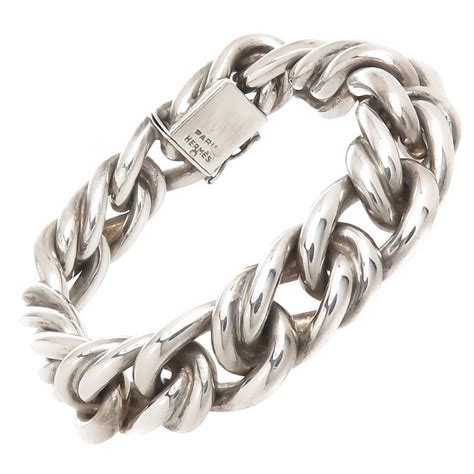 Hermes Paris Solid Heavy Silver Link Bracelet At 1stDibs Hermes