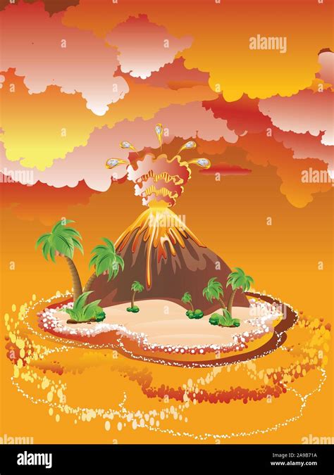 Illustration of cartoon volcano eruption with hot lava Stock Vector ...