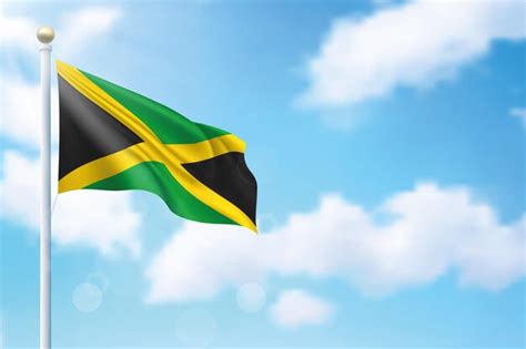 Ondeando La Bandera De Jamaica Sobre El Fondo Del Cielo Plantilla Para