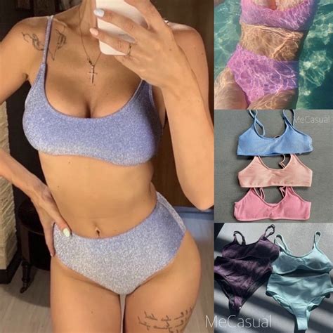 พรอมสง Glitter Bikini ทพชเอวสง ชดวายนำกรตเตอรกากเพชร สพาสเทลนารกมาก เกบกนสวย