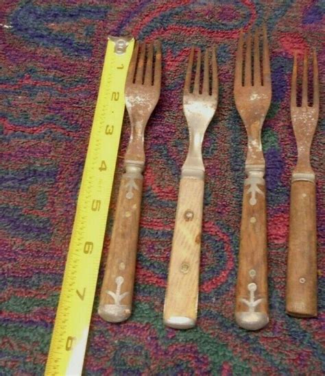 Antique Lot Of Civil War Era Wood Handled Forks Vintage Old