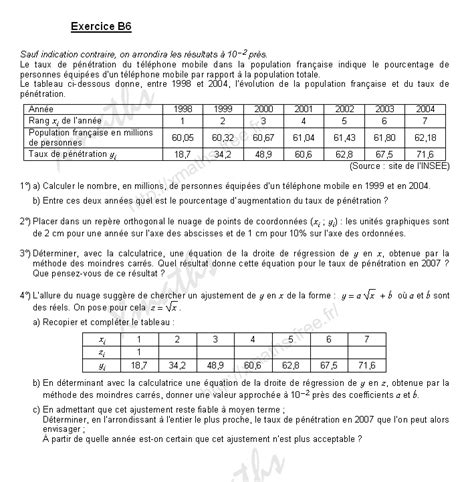 Xmaths Terminale Es Statistiques Exercice B6