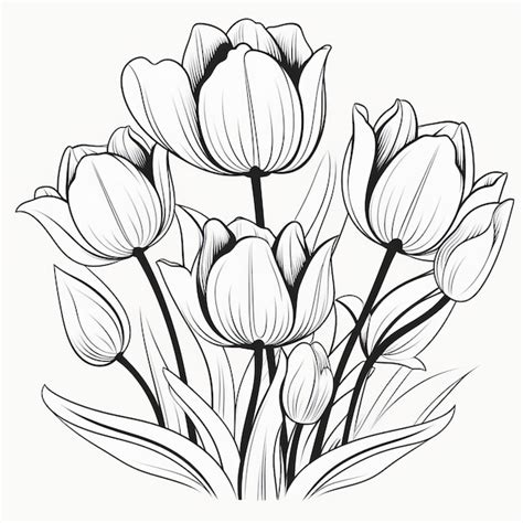 Premium AI Image Black And White Tulip Garden Contour Line