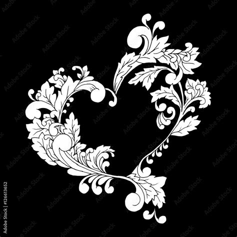 Boho style white line art original heart frame with space on the black background. Digital ...