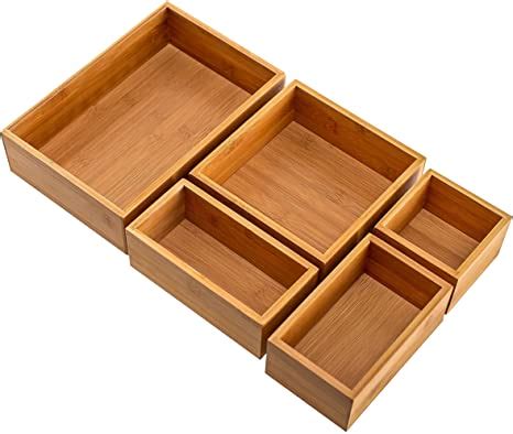 Seville Classics Piece Bamboo Storage Box Drawer Organizer Set With