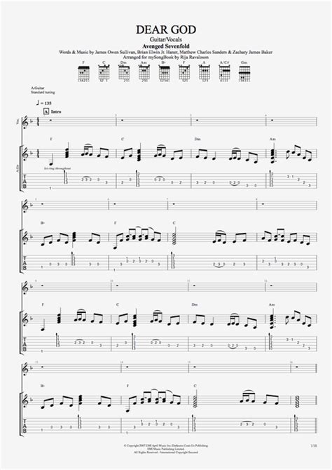 Dear God by Avenged Sevenfold - Guitar & Vocals Guitar Pro Tab ...