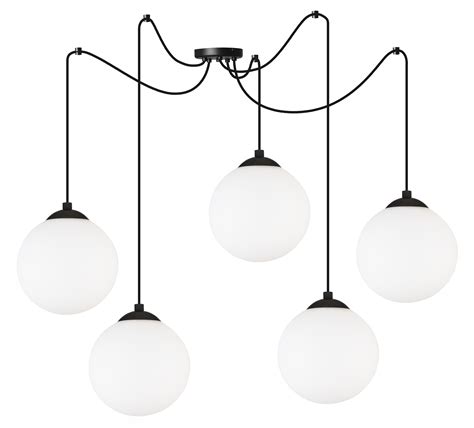 LAMPA SUFITOWA WISZĄCA ŻYRANDOL PAJĄK LOFT BIAŁE SZKLANE KULE CZARNY