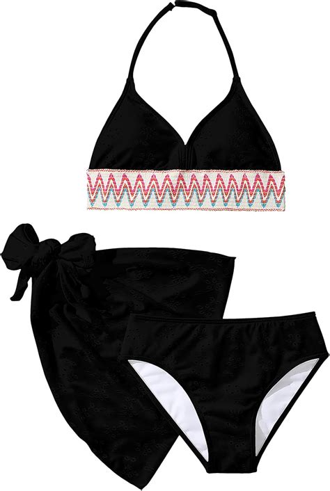 Amazon Verdusa Conjunto De Bikini Halter De Piezas Para Ni A Con Falda Para Cubrir Negro