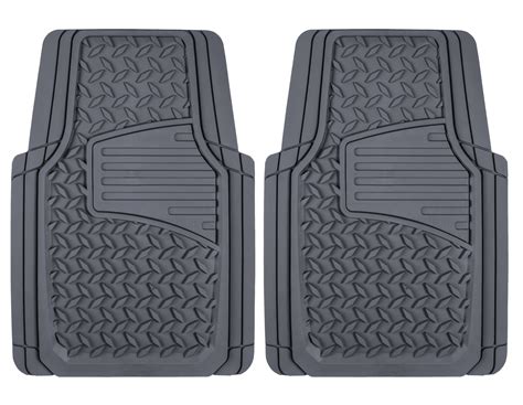 Auto Drive 2pc Rubber Floor Mats Diamond Plate Grey Universal Fit For