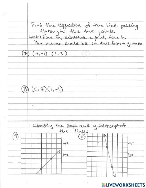 Linear Equations And Slope Quiz Worksheet Live Worksheets