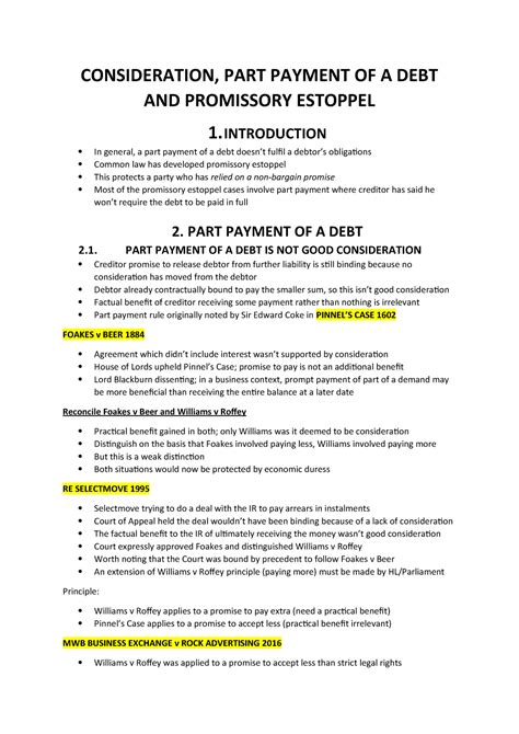 6 Consideration Part Payment And Promissory Estoppel Studocu