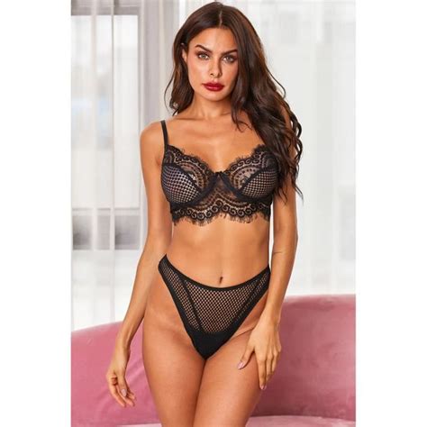 Ootday Ensemble Lingerie Lc Noir Dentelle Sexy Noir Cdiscount