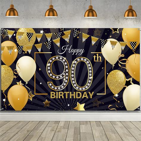 Buy Happy 90th Birthday Backdrop Banner Extra Large Black And Gold 90th