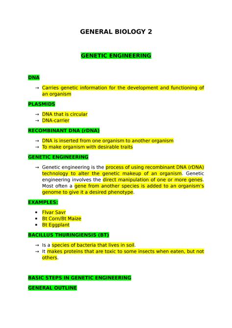 General Biology 2 ( Genetic Engineering 1) - GENERAL BIOLOGY 2 GENETIC ... 
