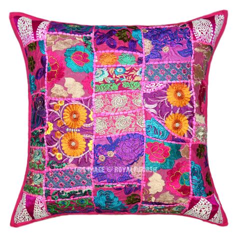 X Pink Boho Patchwork Decorative Accent Throw Pillow Cover