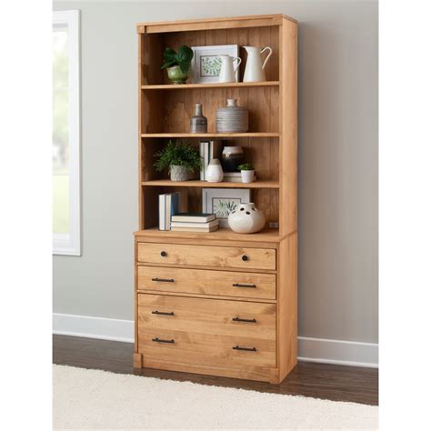 Linon Cody Wood 3 Shelf Bookcase Hutch In Rustic Honey