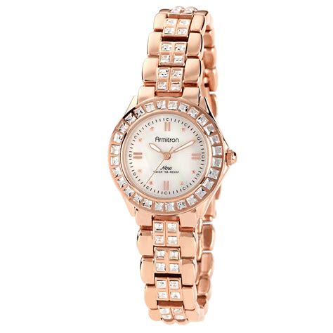 Armitron Ladies Rose Gold Watch With Mother Of Pearl Dial And Crystal