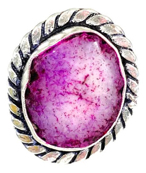 Ripley ANILLO PLATA INDIA AGATA FUCSIA SOLAR GEODA 100 NATURAL N18