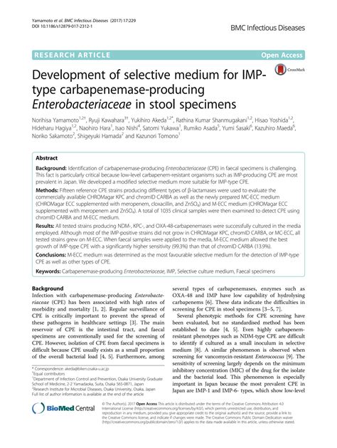 Solution Development Of Selective Medium For Imp Type Carbapenemase