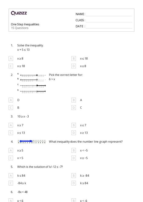 50 One Step Inequalities Worksheets For 7th Grade On Quizizz Free And Printable