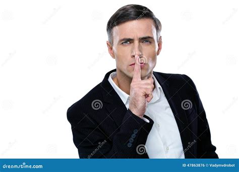 Businessman Placing Finger on Lips Saying Shhh Stock Photo - Image of ...