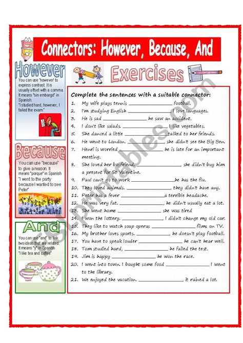 Connectors However Because And Esl Worksheet By Karito1976