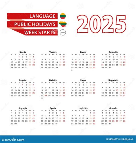 Calendar 2025 In Lithuanian Language With Public Holidays The Country