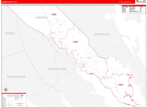 Camden County Nc Zip Code Wall Map Red Line Style By Marketmaps Mapsales