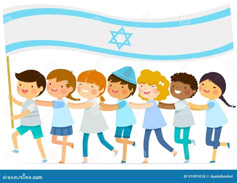 Kids with big Israeli flag stock vector. Illustration of girls - 91091018