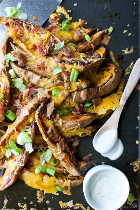 Baked Loaded Sweet Potato Wedges Game Day Food At Its Best